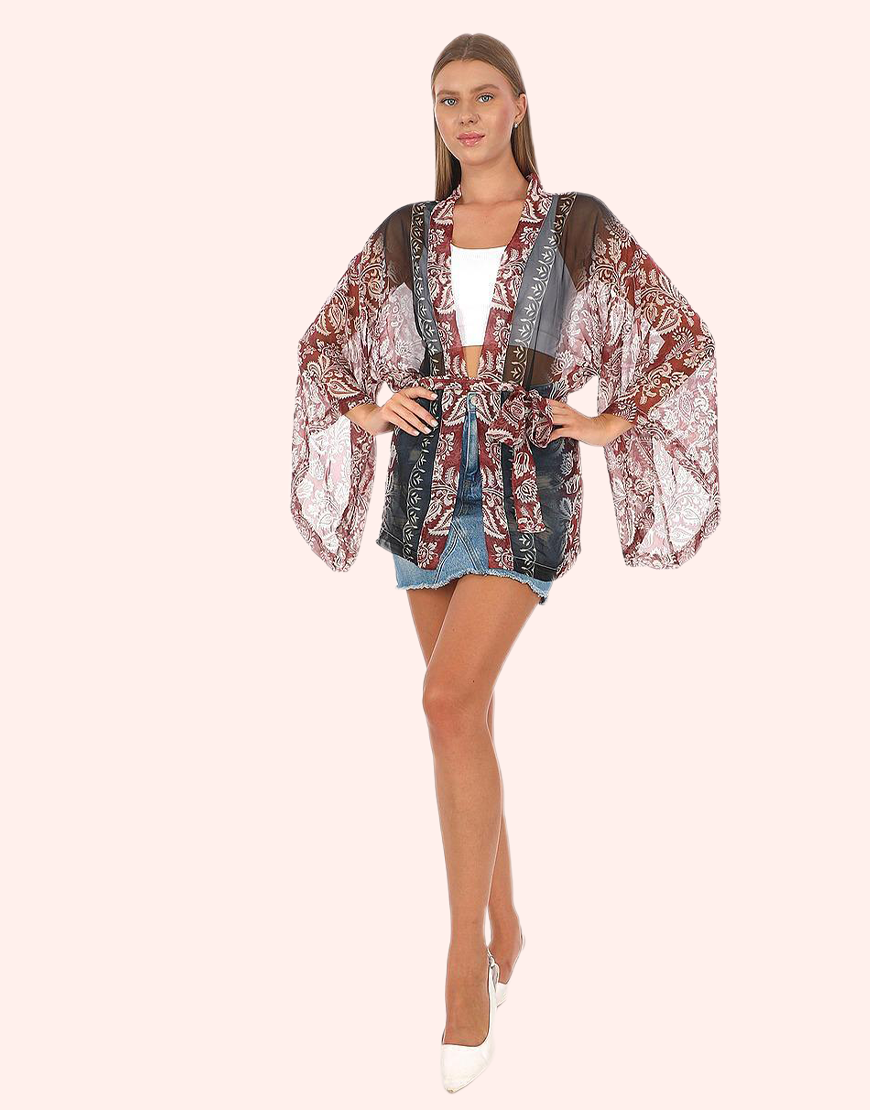 Siyah Alacalı Kimono