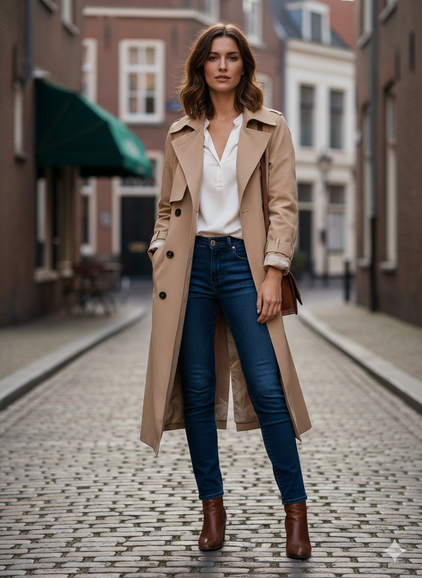 Klasik Kesim Kuşaklı Camel Trençkot